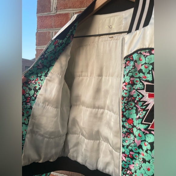 Maje Bert Satin Bomber Jacket, Floral and Butterflies. US Size Small - Picture 4 of 10